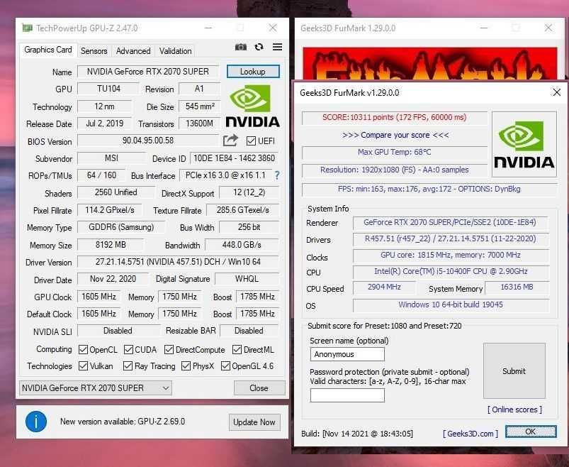 vand placa video RTX 2070 Super 8GB MSI