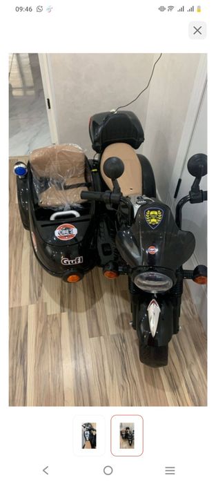 Детский электромотоцикл с люлькой