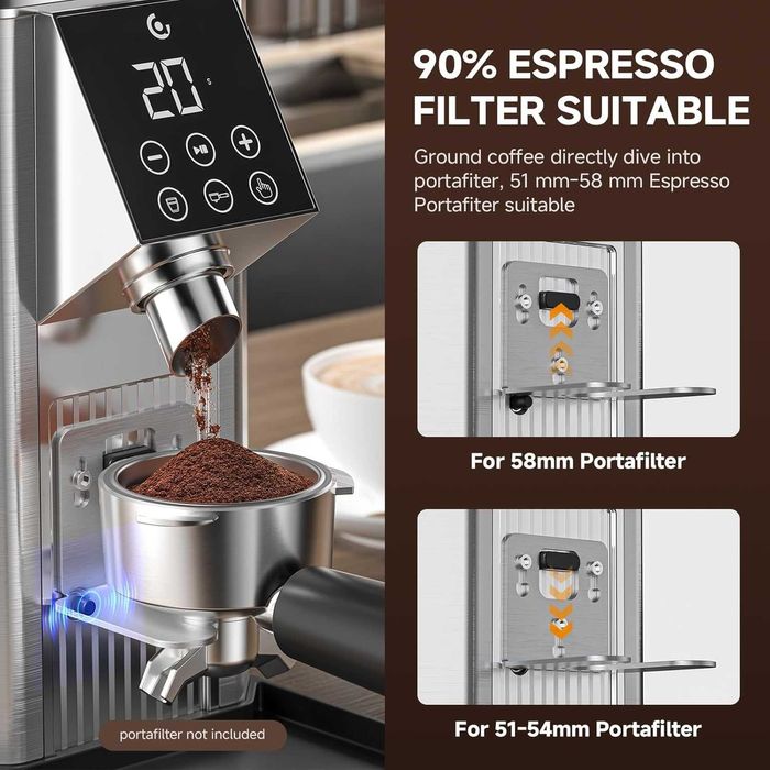 Râșniță Cafea AMZCHEF Inox, 45 Trepte Măcinare, Ecran LED Touch