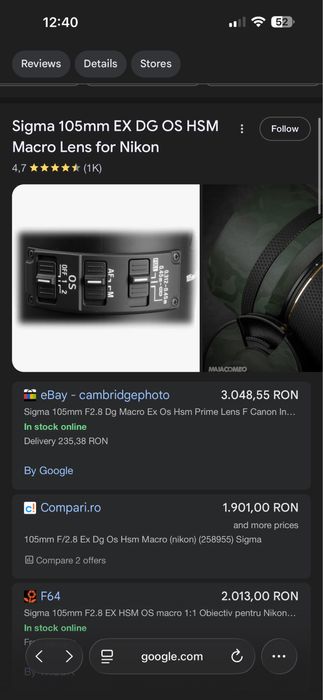 Obiectiv Sigma 105mm f/2.8 EX DG OS HSM Macro nikon dslr foto aparat