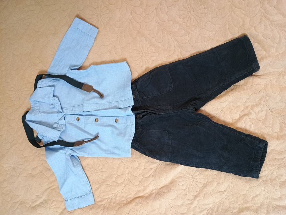 Set elegant bebe baietel cămașă, bretele si pantaloni, marca H&M, m 68