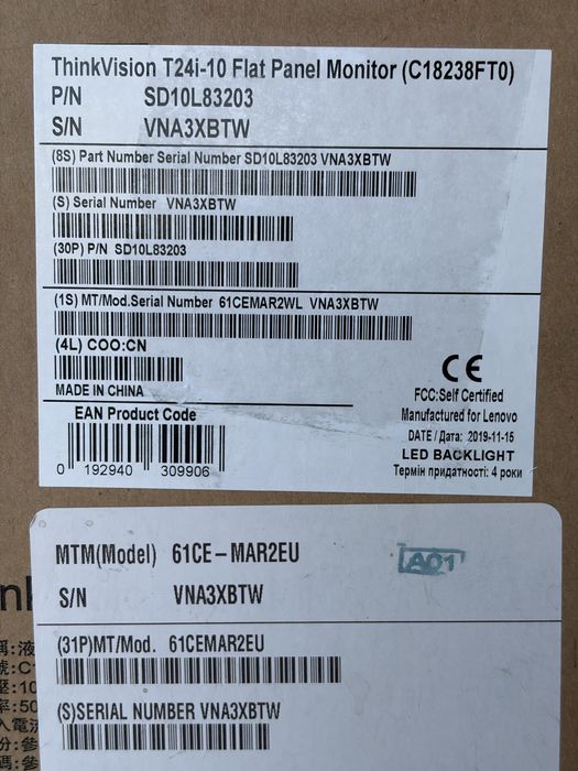 Monitor LED IPS FHD Lenovo ThinkVision T24i-10