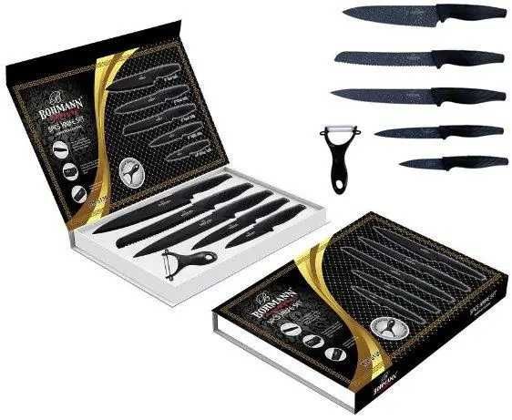 Комплект от 6 части ножове в кутия Bohmann, Мраморно покритие, Черни