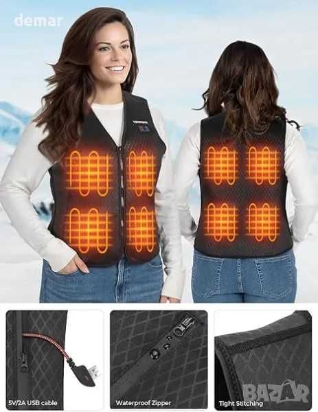 KEMIMOTO Женска отопляема жилетка,8 зони,2бутона,батерия не е включена