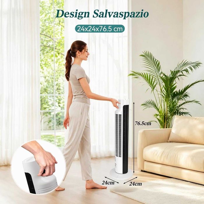 Ventilator turn Aigostar Ben 33JTS digital cu temporizator, 3 trepte de viteza, motor de 45 w, oscilatie automata de 85 grade