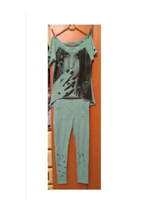 Costum dama ,2 piese chic & fashion: colanti +tricou cu tinte, M-L