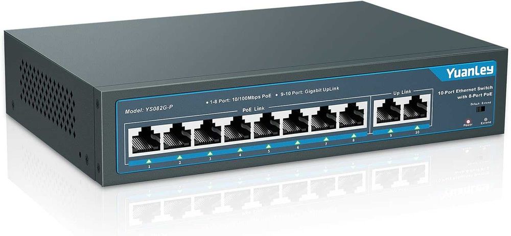 Switch PoE Gigabit Retea Ethernet YuanLey YS082G-P 8 Porturi PoE 120W 2 Uplink CCTV NVR Camere IP AP VoIP