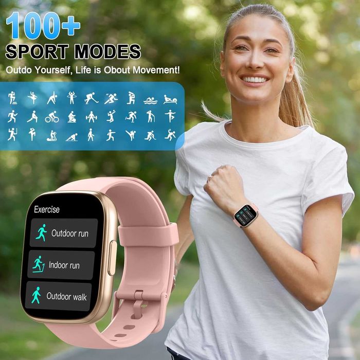 Смарт часовник 1.95" HD дисплей, Bluetooth обаждания,пулс и сън –Розов