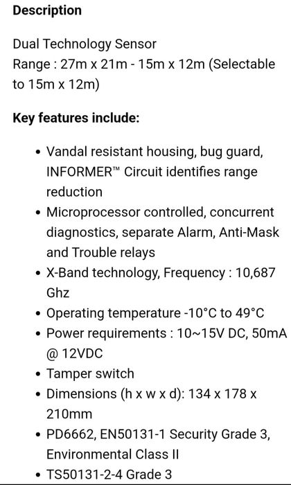 Honeywell - senzor miscare pt sisteme de alarma, camere, lumini, etc.