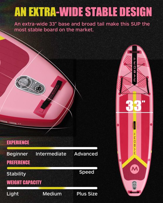 Нов, висок клас, 335 СМ широк надуваем падъл борд SUP MYBOAT MY12 (MYBOAT MY12) в розов с жълт акцент дизайн.