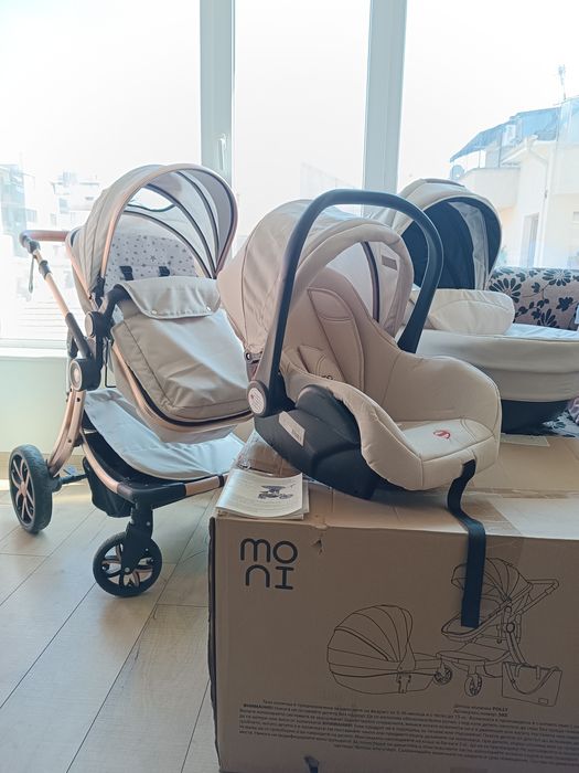 Moni Polly 3в1 - Комбинирана детска количка, бежова