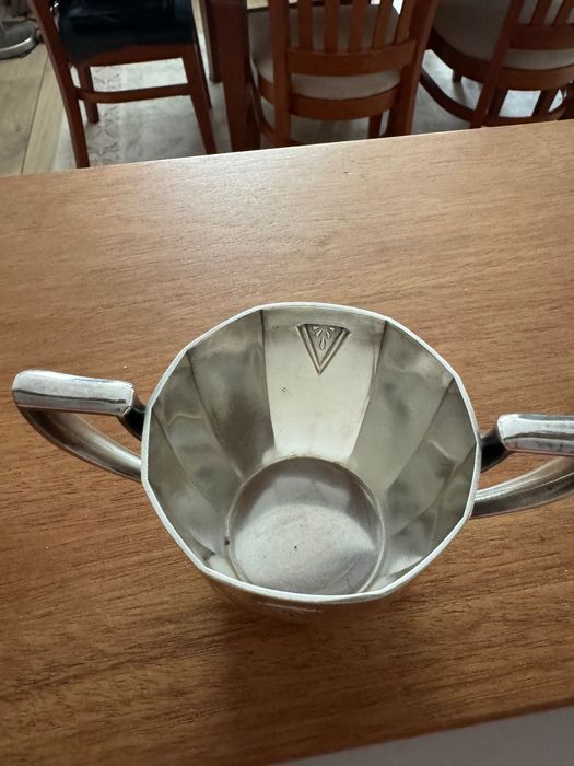 Сребърен комплект захарница и съд за мляко или сметана