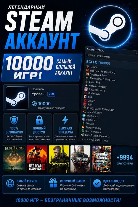 Стим аккаунт 1000 игр