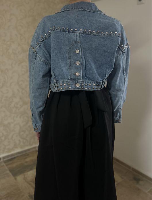 Късо синьо дънково яке 2 броя- M/L