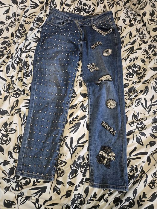 Дънки с камъни djofra уникални хл ,широки!