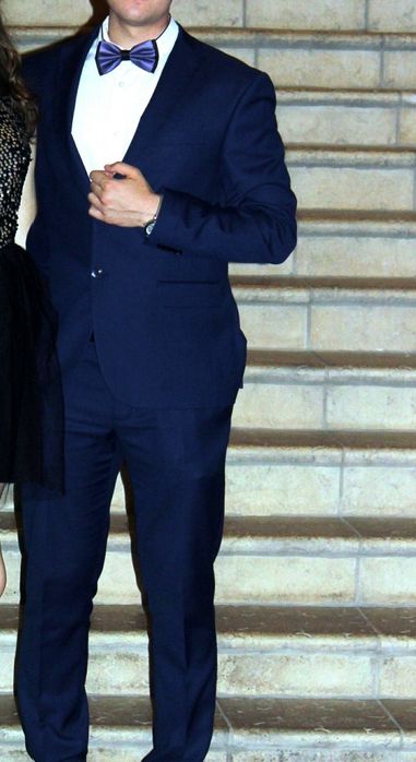 Costum slim ZARA L Bleumarin Pantaloni Sacou