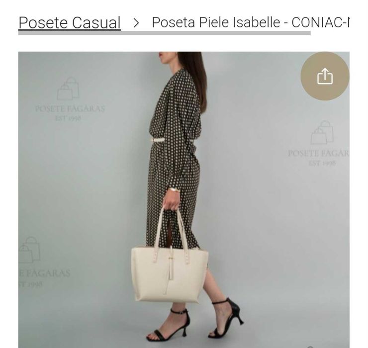 Poșetă piele Isabelle coniac cu accente negre- Poseta Făgăraș