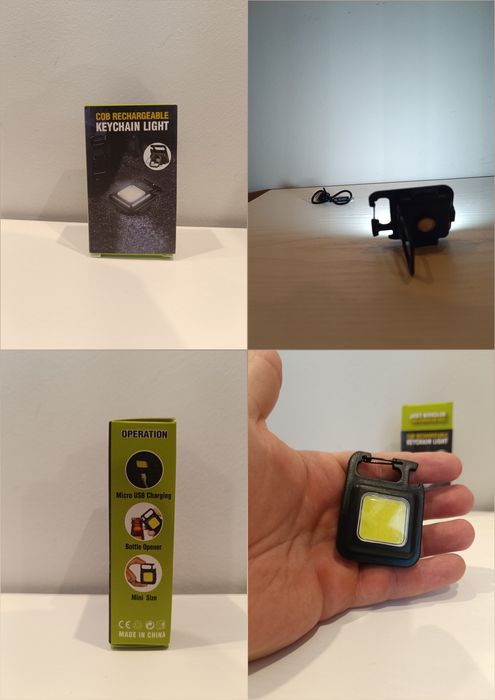 Mini lanternă LED reîncărcabilă USB, neagră, cu încărcător USB-C inclu