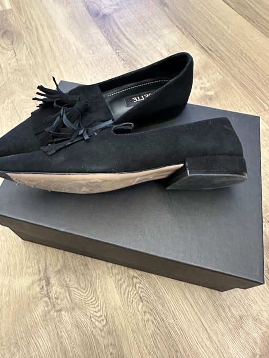 Pantofi negri piele întoarsă, fără toc Musette