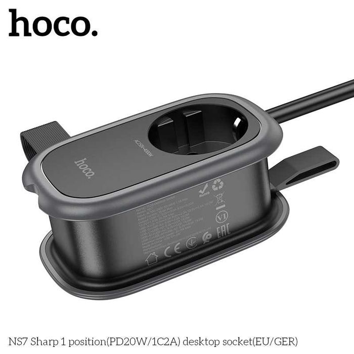 Hoco NS7 Sharp Сетевой удлинитель AC 4000W+2*USB+1*Type-C PD20W EU1.1м