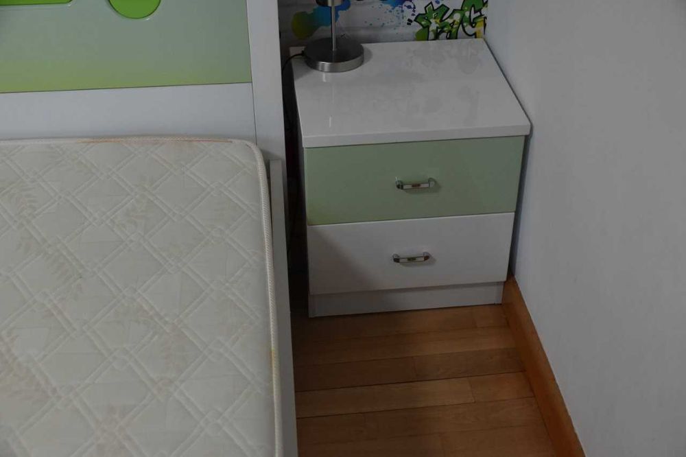 Set mobila premium camera copil tineret (dulap, pat cu sertare + saltea dormeo si noptiera)