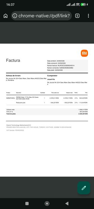 Redmi note 17 promax,green, sigilat