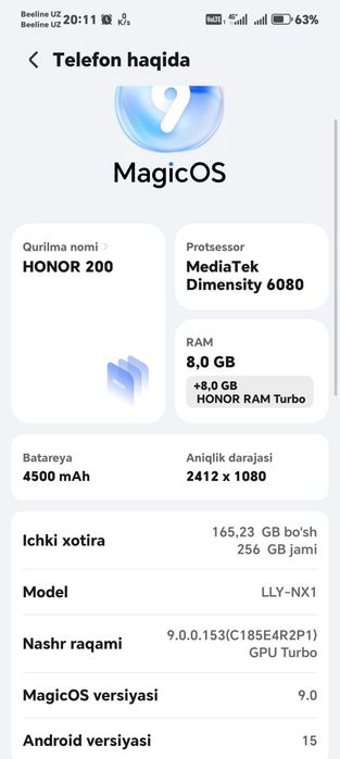 Honor 200 lite Srochna sotiladi