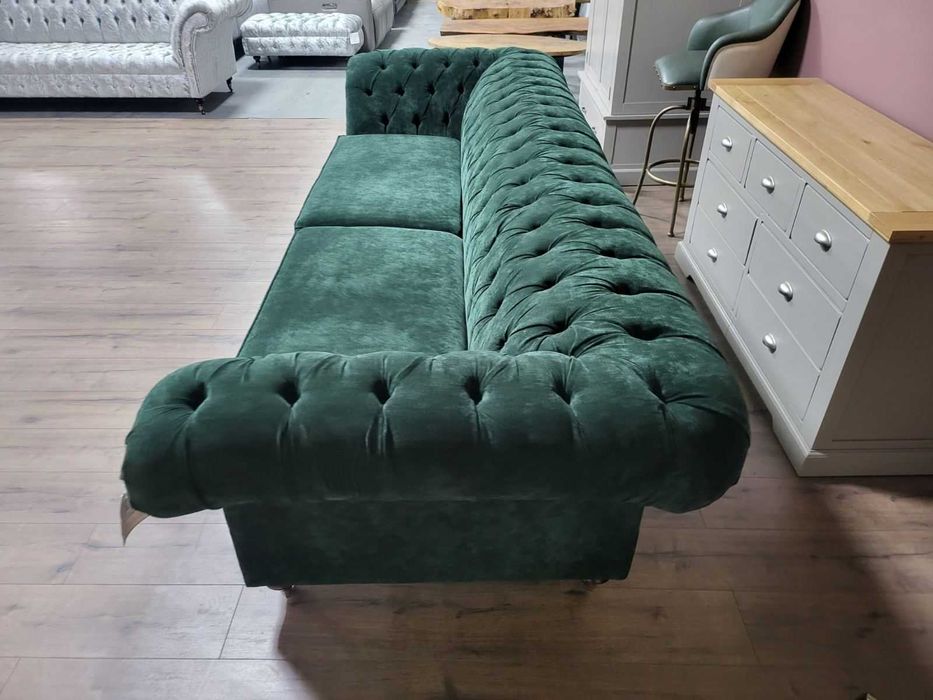 Голям зелен диван от плат Честърфийлд - четворка