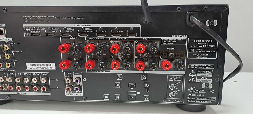 Onkyo TX-NR545 Dolby Atmos 7.2 UltraHD Wi-Fi Bluetooth 4K Amplificator