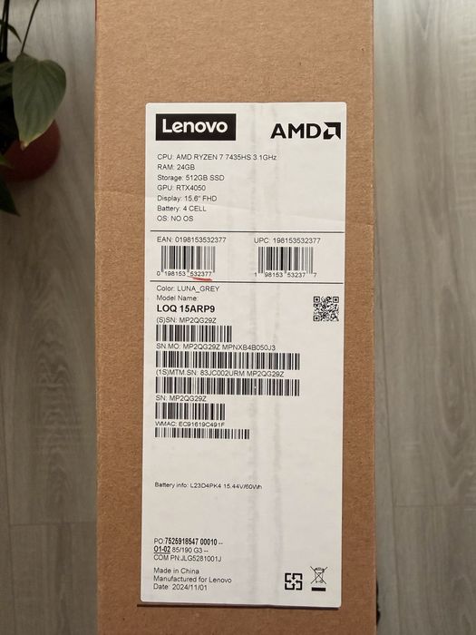 Laptop gaming Lenovo LOQ 15ARP9 – Ryzen 7 / RTX 4050 / 24GB RAM – Stare impecabila, Factura, Garantie