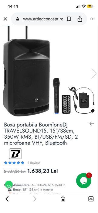Vând Boxă Boom tone DJ de 350W