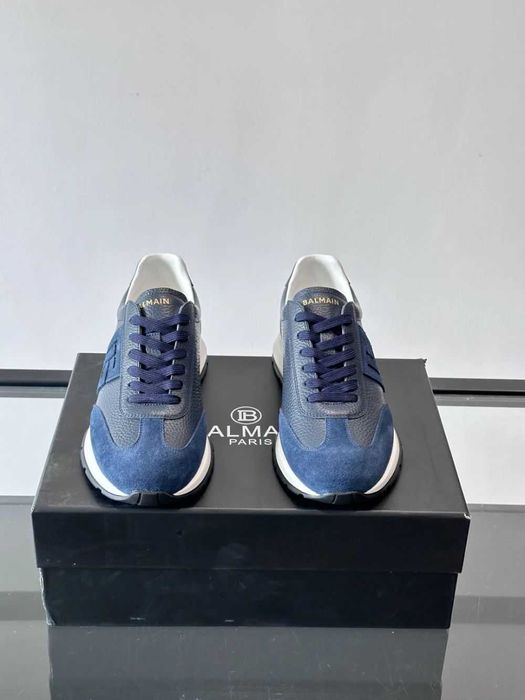 Balmain Monogram Runner Sneaker "Navy Blue Leather"