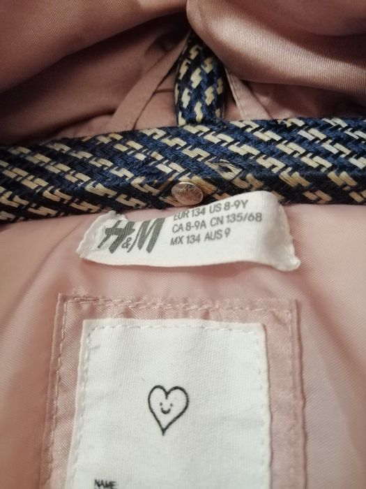 Детско зимно яке H&M за момиче, цвят: пепел от рози+бонус шапка
