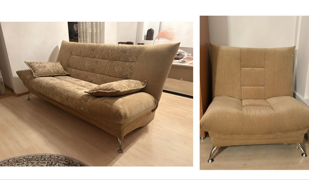 Диван + кресло ( с полушками и чехлами)