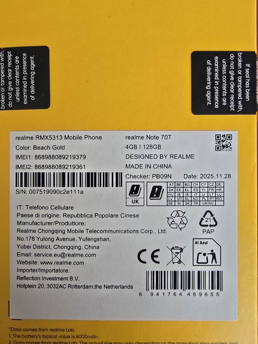 Realme note 70 t 128 GB