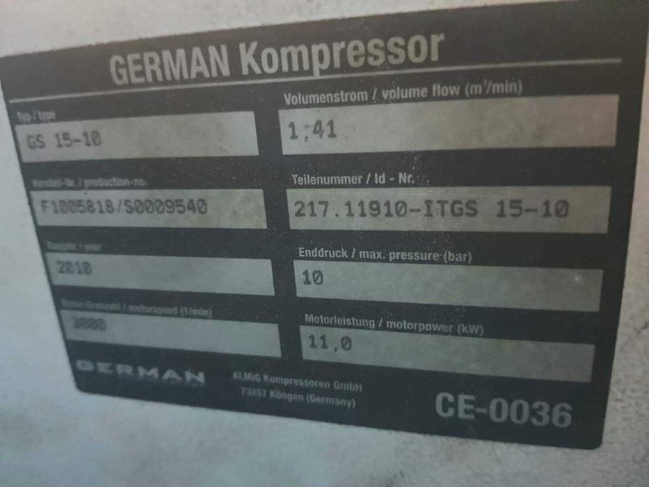 Compresor cu Surub Nuair, Balma si Germanos de 11 kw, 10 bar,AN 2016. 0RE 9970