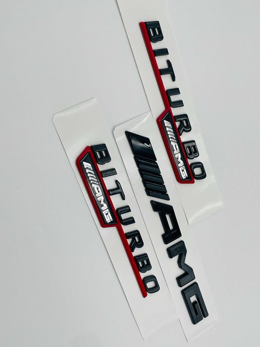 Set Embleme Compatibile Mercedes biturbo AMG negru rosu