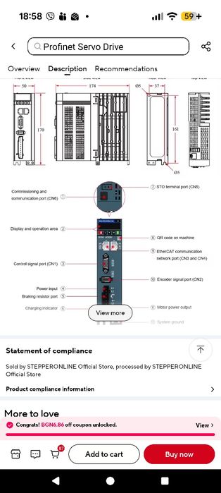 Стъпков мотор STEPPERONLINE A6 Series 750W PROFINET AC