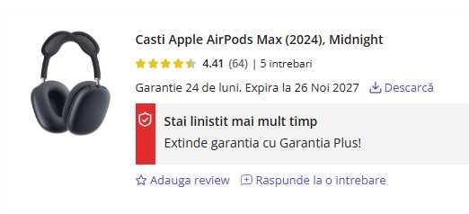 Vand Airpods Max Type C, garantie 26 Noi 2027