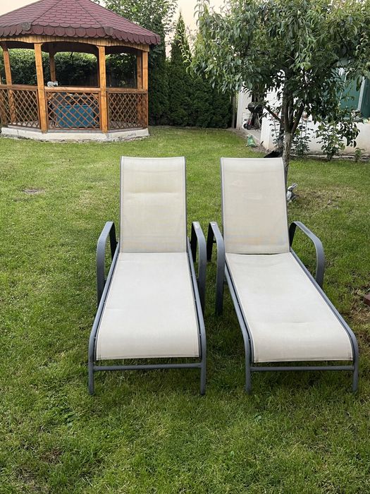 Sezlong pentru gradina metalic/reglabil/crem