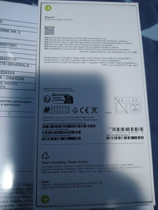 iPhone 17  mist blue 256Gb  nou sigilat cu garantie