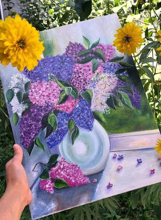 Xolsga tasvirlangan Siren gullari 30×40 o'lchamda