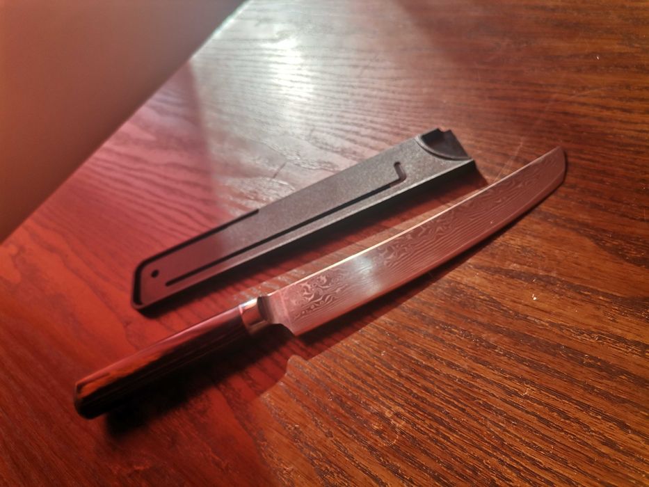 професионален нож за суши и ножове с кожени калъфи