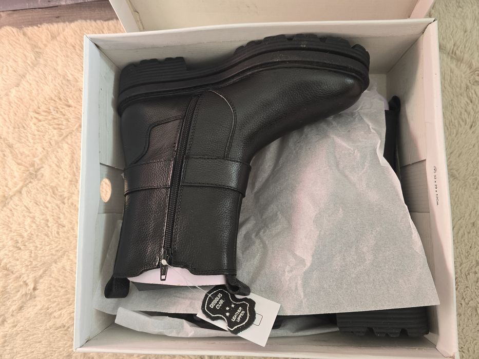 Ghete Chelsea cu lanț din piele naturala