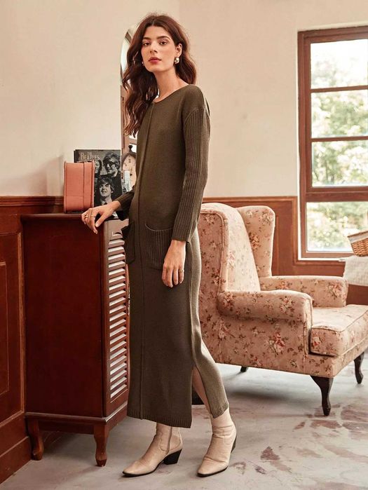 Есенно-зимна рокля, Дълга рокля, Кафява рокля, Топла рокля, Елегантна