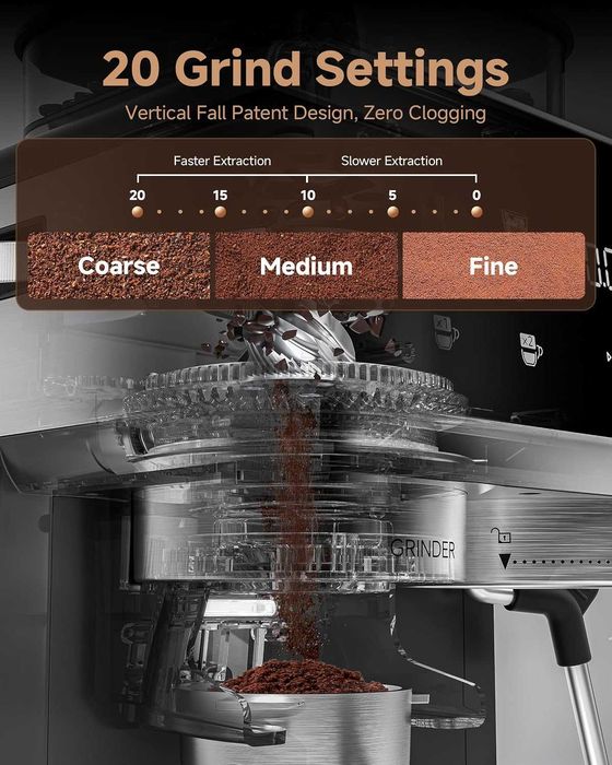 AMZCHEF Кафе машина Bean to Cup, 20-бара еспресо машина с мелачка