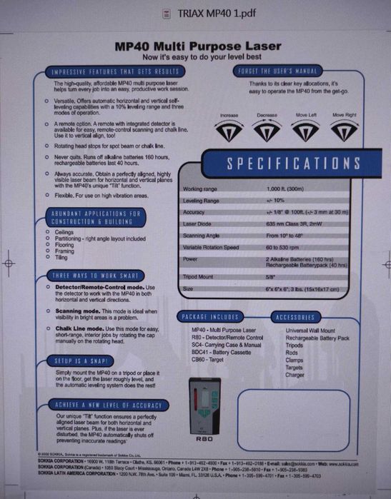 Ротационен Лазерен Нивелир TRIAX MP40 на Sokkia