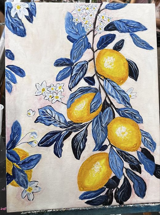 Лимонное дерево размер А3 холст с рамкой акрил