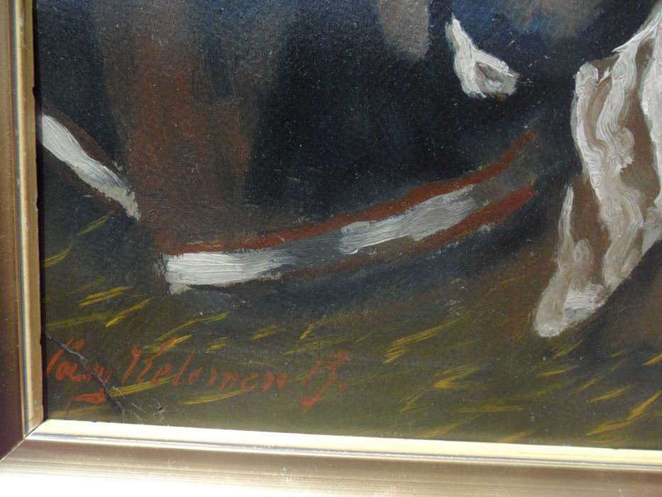 ”Simpaticul băiat muzician” 70x50cm+rama. Ulei/carton, semnat.