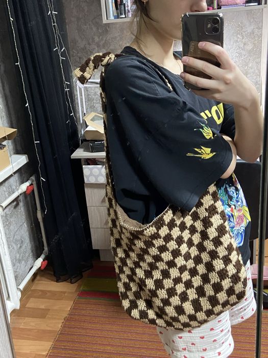Вязанный шоппер в клетку